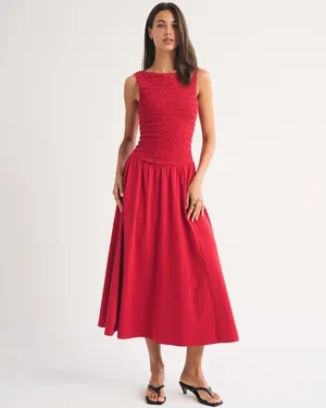 Abercrombie & Fitch Sydney Smocked Reversible Neckline Knit Midi Dress thumbnail 4