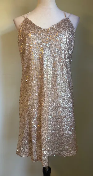 Xhilaration Gold Sequin Mini Dress Sm NWT y2k boho whimsi party formal resort beach dainty S thumbnail 1