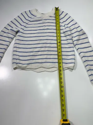 Autumn Cashmere White Crewneck Sweater with Blue Stripes thumbnail 2