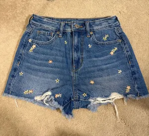 American Eagle Floral Embroidered Jean Shorts - Size 000 - NWOT thumbnail 1
