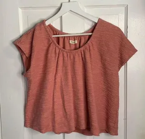 Madewell Ivy Textured Thread Knit Top Mauve Cap Sleeve Pullover W-497 Sz XL thumbnail 1