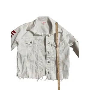 True Religion Fashion trucker with‎ Red Logo on Sleeves Sz XS White Jean Jacket thumbnail 6