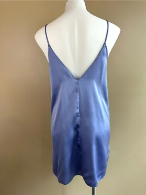 Vtg Cinema Etoile Purple Satin Chemise Slip Dress Floral Embroidered S 80s 90s thumbnail 6
