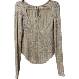 Free People Let's Dance Long Sleeve Open Back‎ Ladder Gold Knit Sweater XS New thumbnail 4