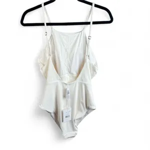 NWT Andie Swim Asbury One Piece Ribbed High Neck Swimsuit Coco White Large thumbnail 3