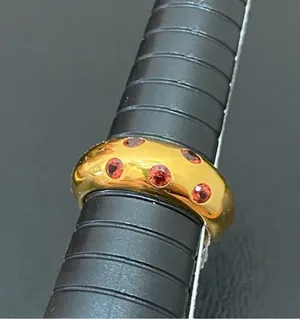 Gold Over  925 Signed Garnet Stones Hinged Bangle & Ring Set thumbnail 6