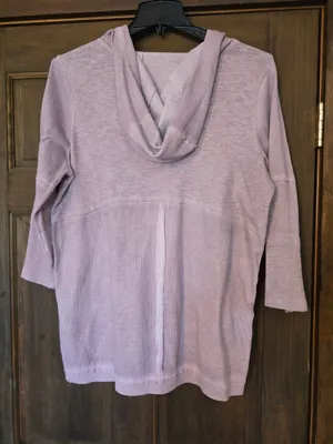 POL Lavender V-Neck Waffle Knit Hoodie Sweater Large thumbnail 4
