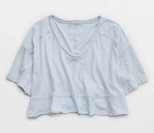 Aerie women’s happiest v-neck crop top shirt light blue thumbnail 1