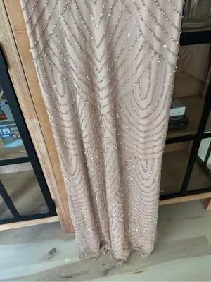 Adrianna Papell gown Art Deco Beaded Blouson maxi dress formal blush intricate thumbnail 8