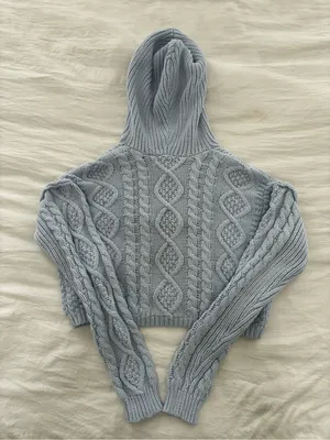 Aeropostale Light Blue Cable-Knit Hooded Cropped Sweater thumbnail 3