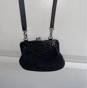 BRIGHTON Mini Purse Bag Rhinestone Heart Black Suede Leather Crossbody thumbnail 2