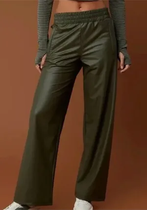 OFFLINE by Aerie Real Luxe Wide‎ Leg Faux Leather Pants Olive Green Size XS thumbnail 1
