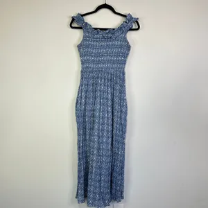 Gal Meets Glam Blue Floral Ruffle Maxi Dress Women’s Size 4 Pockets thumbnail 2