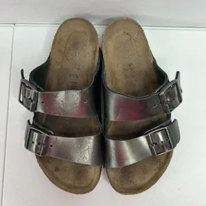 Birkenstock Arizona Size 37 US 6 6.5 Leather Sandals Anthracite Metallic Pewter thumbnail 6