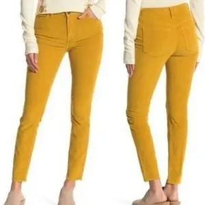 We The Free High Rise Skinny Corduroy Frayed Raw Hem Pants in Mustard Yellow 29 thumbnail 2