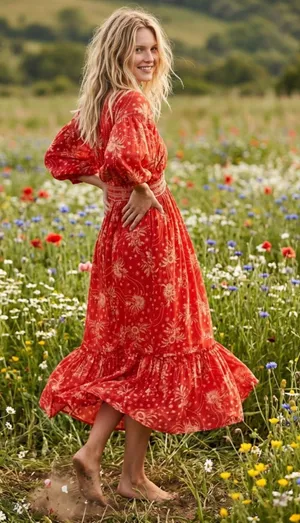 Free People Golden Hour Maxi Dress Cherry Red Small Bohemian Gypsy Floral 70s thumbnail 1