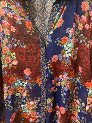 new directions Navy Floral Mixed-Print Button Front Blouse thumbnail 4