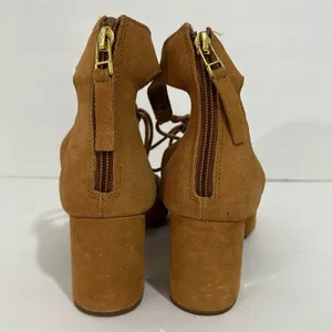 Stradivarius Lace Up Block Heels Camel Brown & Gold Size 38 thumbnail 4