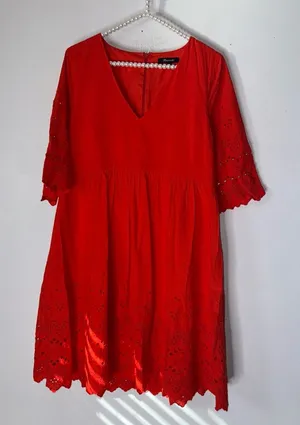 MADEWELL Women's‎ Red Eyelet Lattice Dress SIZE 2 thumbnail 1