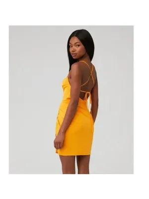 Amanda Uprichard Jasalina Ruched Mini Dress Sleeveless in Vibrant Orange S thumbnail 2