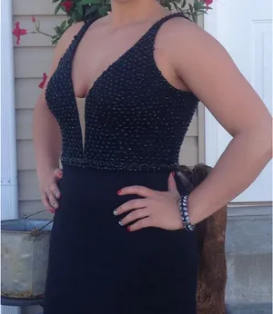 Sherri Hill Homecoming Black Deep V Neck Short Dress with Beading thumbnail 1