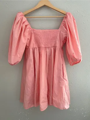 Abercrombie & Fitch Puff-Sleeve Square Neck Mini Dress in Blush Pink Preppy thumbnail 7