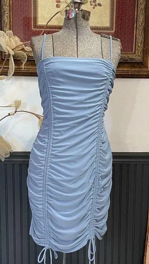 IRIS Ruched Adjustable Baby Blue Spaghetti Strap Mini Dress - Sz 1X 💛🎀 thumbnail 1