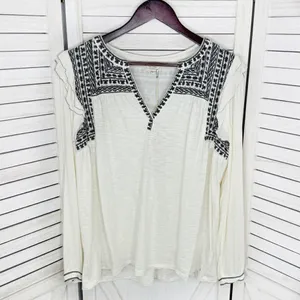Fat‎ Face Martha Boho Embroidered V Neck Slub Knit Shirt Cream 12 Long Sleeve thumbnail 8