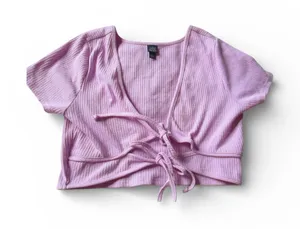 Wild Fable Lavendar Purple Double Tie Knit Short Sleeved Sweater Top size 2xl thumbnail 1