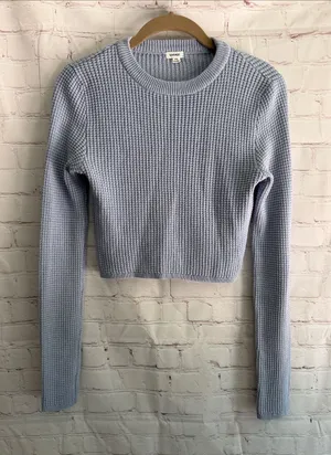 Garage Light Blue Waffle Knit Cropped Sweater Woman’s Size Small thumbnail 1