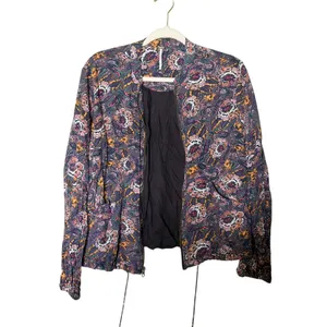 Free People Floral Bomber Jacket Balloon Sleeves Zip Front Boho Size Small thumbnail 11