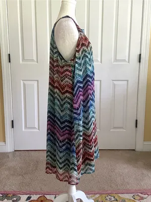 Tacera Multicolor Chevron Sleeveless V-Neck Lined Summer Dress Size XL NEW thumbnail 5