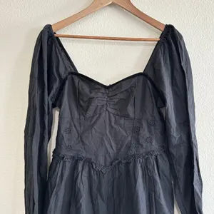 American Eagle Black Eyelet Mini Dress Long Sleeve Smocked Sweetheart Medium NWT thumbnail 8