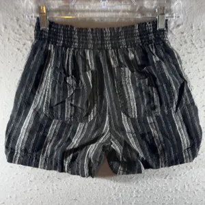 1548 |Briggs Linen Blend Boho Striped Smocked Waist Casual Shorts Black Women XS thumbnail 2