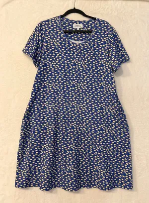 Vermont Country Store Floral T-Shirt Dress Womens Large Blue Daisy Pockets L thumbnail 1