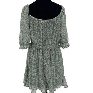 Francesca’s Mi Ami Floral Ruffle Chiffon Cottagecore Prairie Mini Dress Green Me thumbnail 5