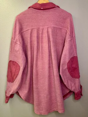 Free People Ruby Oversized Shirt Jacket Pink Shacket Distressed Cotton thumbnail 8