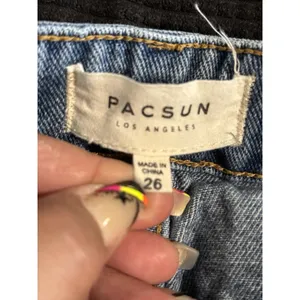 Pacsun Denim Mini Skirt Size 26 Pockets Embroidered Roses Zip/Button Y2K‎ thumbnail 5