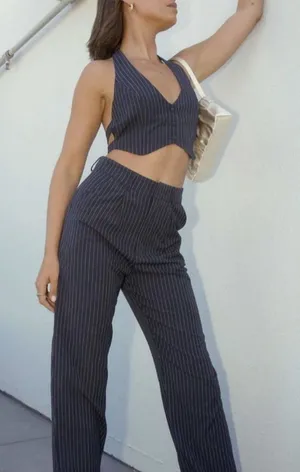 Pepper Mayo Hollywood Boulevard Vest Crop - Pinstripe M thumbnail 1