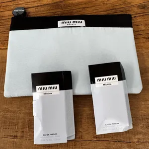 BEAUTIFUL Light Blue & Black Miu Miu Cosmetics Bag w/ TWO perfume samples! NEW thumbnail 2