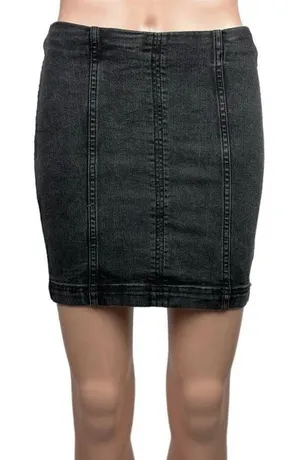 Free People Modern Femme Dark Grey Panel Bodycon Denim Jean Mini Skirt Size 2 thumbnail 1