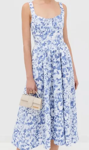 Reformation Baila 100% Linen Floral Coastal European Summer Dress Size: 2 thumbnail 1