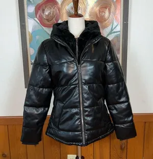 Super Cool How Dare U Faux Leather Parka! Size L thumbnail 1
