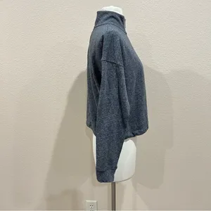 Calvin Klein Heather Grey Half Zip Oversized Crop Pullover Sz Small thumbnail 6