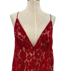 Free People Dangerous Love Lace Mini‎ Dress Red V Neck Low Back US 4 thumbnail 4