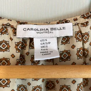 Carolina Belle Women's S Tan Geometric Office Siren V-Neck Fall Winter Blouse thumbnail 3