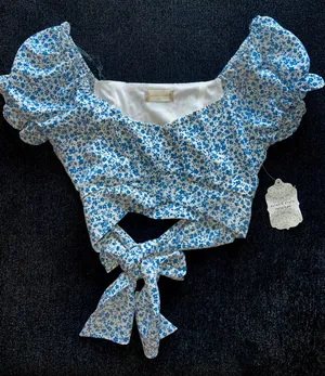 Altar'd State Blue Wrap Floral Top thumbnail 1