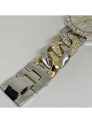 Kendall Kylie women’s watch gold silver tone 37mm rhinestones up to 6.5” running thumbnail 5