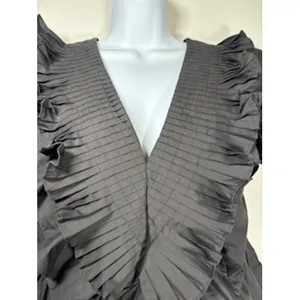 Entro Black Ruffled Peplum Top V-Neck Smocked Pleated‎ Blouse Size Large Chic thumbnail 4