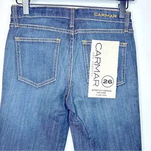 Carmar Flare Jordan Stretch Mid Rise Dark Wash Button Fly‎ Jeans Size 26 NWT thumbnail 6